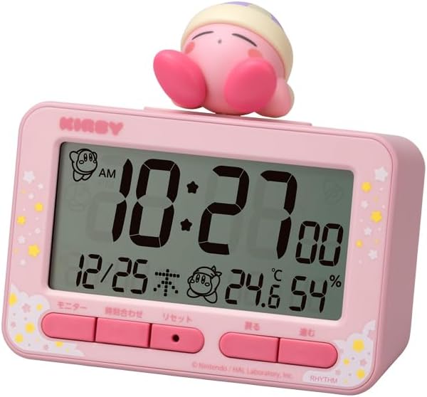リズム(RHYTHM) 星のカービィ 目覚まし時計 クオーツ デジタル [ カレンダー 温度計 湿度計 付き] 立体 フィギュア ピンク | 電子音アラーム(スヌーズ機能付き)のデジタルめざまし時計｜ ベッドサイド、デスクに置きやすいコンパクトサイズ