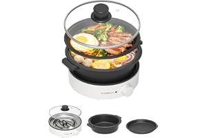 SOLEMOOD電気鍋 1.8L着脱式電気グリル鍋 一人暮ら 27cmの大直径電気鍋で たこ焼き器 ホットプレート 1台4役 800W 深鍋 焼肉 しゃぶしゃぶ お好み焼き 簡単洗浄のフッ素コーティング 3段の火力調節 日常や車、野外、キャンプなど適