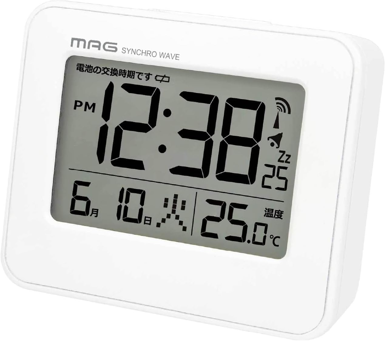 MAG(マグ) T799AWHZ 電波時計 デジタル 目覚まし時計 ホワイト 縦約6.2×横約7.8㎝ ノア精密 | 温度計| カレンダー| 電子音アラーム| スヌーズ| ライト