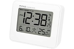 MAG(マグ) T799AWHZ 電波時計 デジタル 目覚まし時計 ホワイト 縦約6.2×横約7.8㎝ ノア精密 | 温度計| カレンダー| 電子音アラーム| スヌーズ| ライト
