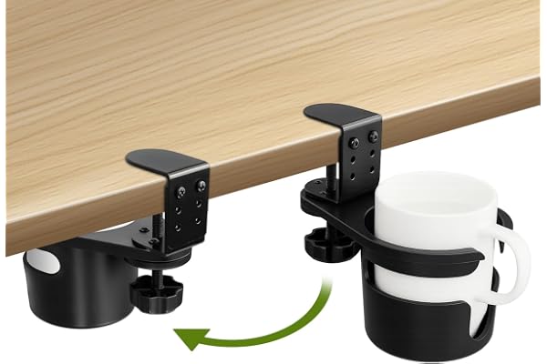 DoocliB ドリンクホルダー デスク 直径85mm ブラック | 360度回転収納| スチール製| クランプ式| 机の下に収納できる| 取り付け簡単