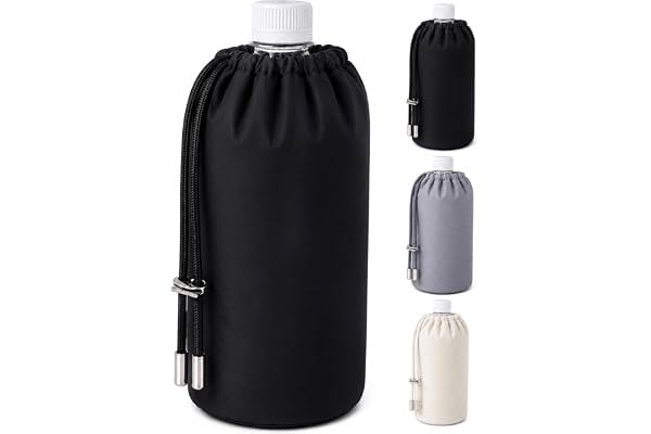 GOKEI ペットボトルケース 保冷 5レイヤー構造 結露対策 撥水 500ml 650ml対応 アルミ保冷シート 内面マイクロファイバー ペットボトルカバー ボトルホルダー 5レイヤー 巾着型 ブラック