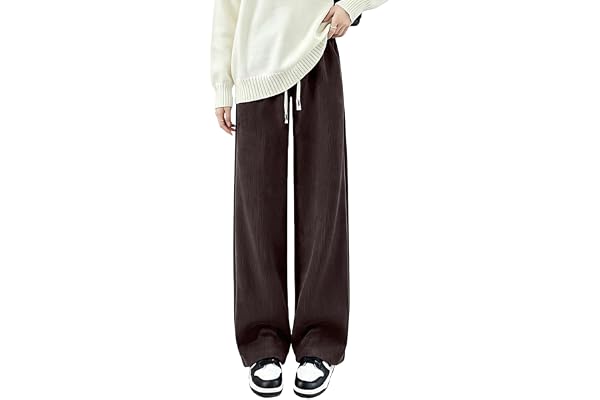 [DawnRain] ワイドパンツ レディース 春秋【垂れ感・体型カバー・美脚】ロングパンツ イージーパンツ カジュアル 便利なポケット付き | ハイウエスト ウエストゴム スラックス ガウチョパンツ ゆったり 柔らか リブ 通勤 日常