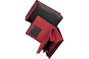 GSG 二つ折り財布 メンズ カーボンレザー | カード収納19枚| 仕切りあるファスナー小銭入れ| 大容量| 22088