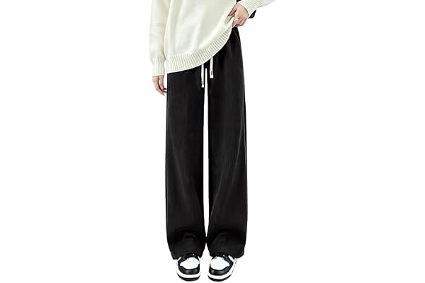 [DawnRain] ワイドパンツ レディース 春秋【垂れ感・体型カバー・美脚】ロングパンツ イージーパンツ カジュアル 便利なポケット付き | ハイウエスト ウエストゴム スラックス ガウチョパンツ ゆったり 柔らか リブ 通勤 日常