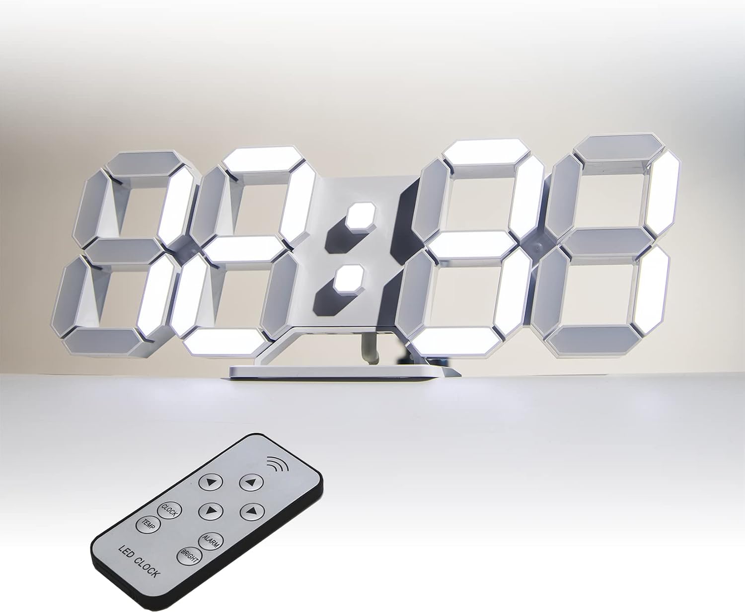 KOSUMOSU デジタル時計 LED 壁掛け 置き時計 3D LED CLOCK 白色 10インチ ACD-210W | 明るさ自動感応| 目覚まし時計機能| リモコン付き| ナイトランプ| 年月日温度表示