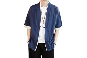 [foveitaa] 夏服 メンズ 和式 パーカー 五分袖 半袖 メンズ 夏 大きいサイズ tシャツ 甚平 和風 羽織 和式 和柄 カーディガン コート 無地 ゆったり カジュアル 開襟シャツ 重ね着風 かっこいい トップス