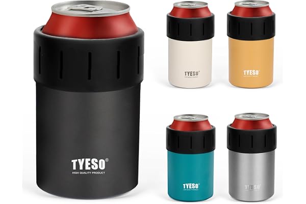 TYESO タンブラー 缶ホルダー 保冷 ペットボトル 保温 保冷缶ホルダー 350ml 缶用 滑り止め 真空断熱 (黒, 350ml)