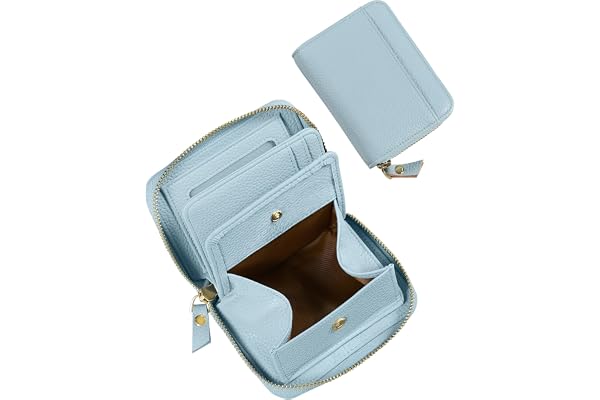 [KIZETTO] ミニ財布 レディース 二つ折り財布 お札が折れない 大容量 BOX型小銭入れ カード10枚 コンパクト ギフト (ライトブルー)