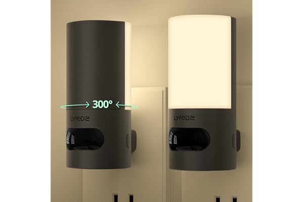 Lyridz センサーライト 室内 人感センサーライト コンセント 300°回転可 足元灯 調光 フットライト 2個入り (電球色) | 1〜150lm無段階調光 60秒・120秒の消灯時間を選べるフットライト LED省エネ 廊下・階段・玄関・洗面台