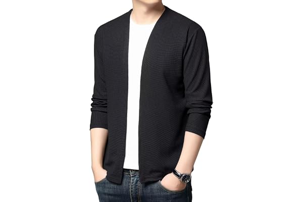 [WINROMTICO] カーディガン メンズ ボタンなし 薄手 軽量 ワッフル 無地 冷房対策 ビジネス カジュアル 春夏秋 M-4XL | ボタンなしでさっと羽織れ、春秋に通勤や夏に冷房対策に便利な薄手カーディガン。柔らかなワッフル生地とすっきり