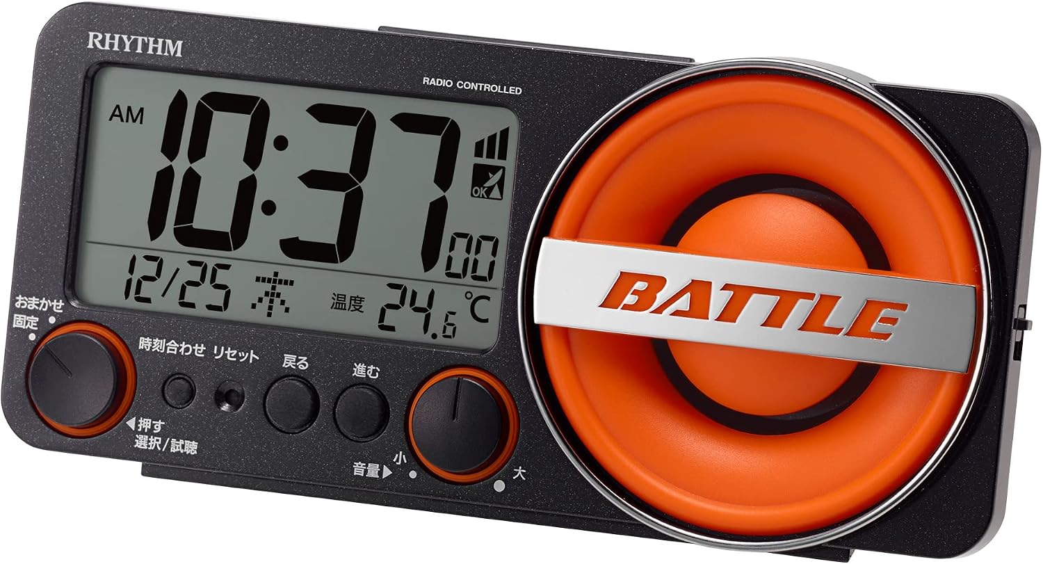 リズム(RHYTHM) フィットウェーブバトル230 電波目覚まし時計 8RZ230SR02 ブラック | 大音量| 1,000パターン電子音アラーム(サウンド30種)| バックライト付き| デジタル| 8.5×18.4×5.8cm