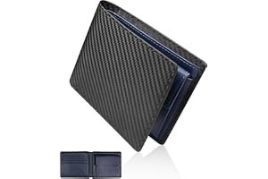 【現代的な機能設計】 財布 メンズ 2つ折り 本革 カーボンレザー 二つ折り財布 コンパクト キッズ財布【信頼の日本ブランド】 (ブラック+ブルー)